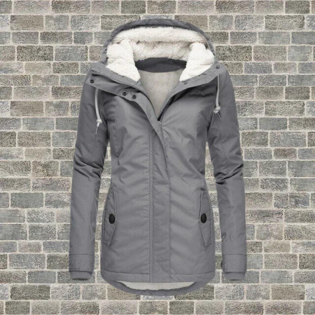 Damen Wintermantel mit Kapuze im Herbst-Stil in Grau