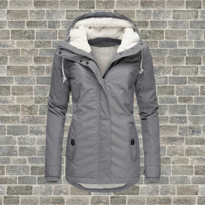 Damen Wintermantel mit Kapuze im Herbst-Stil in Grau