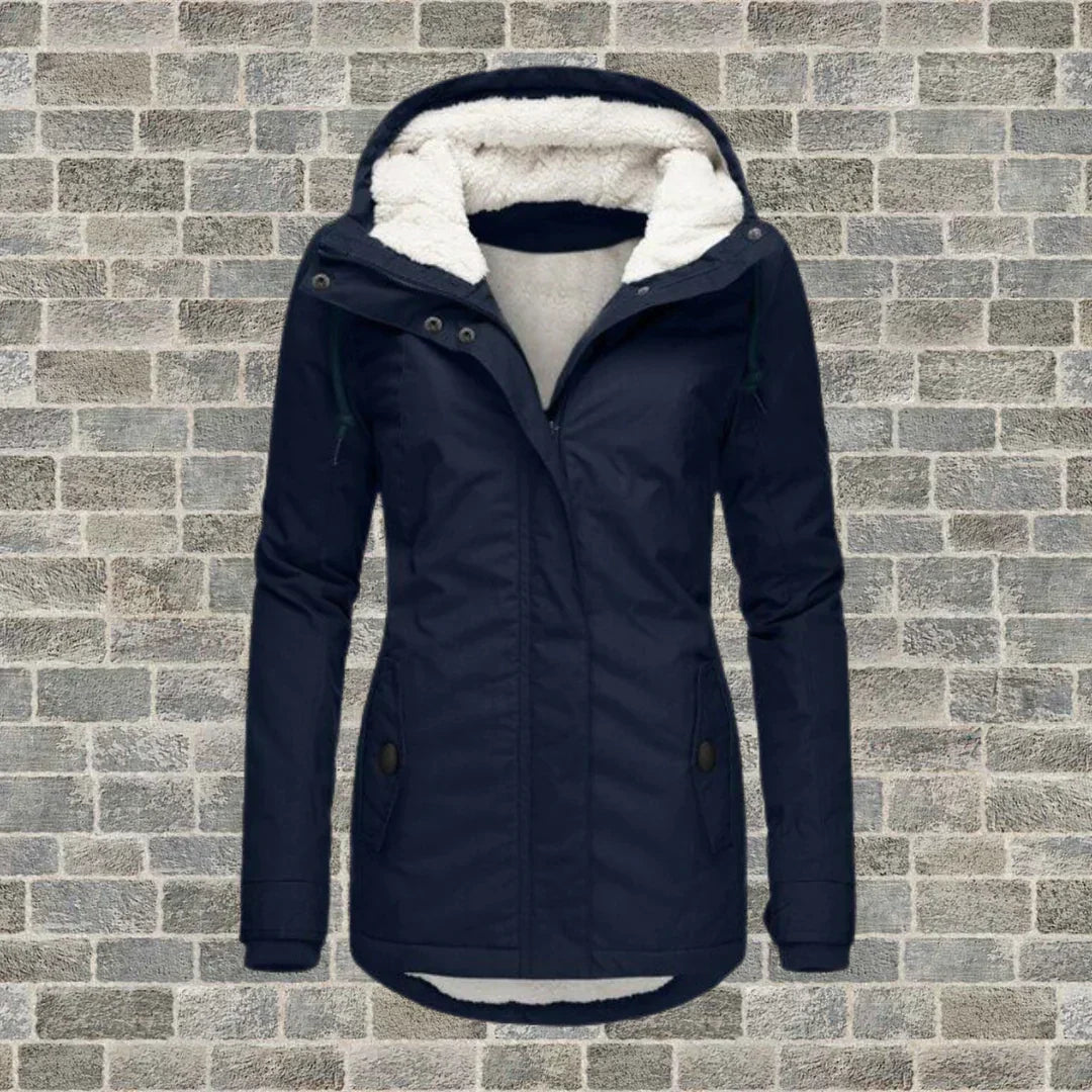 Damen Wintermantel mit Kapuze im Herbst-Stil in Marineblau