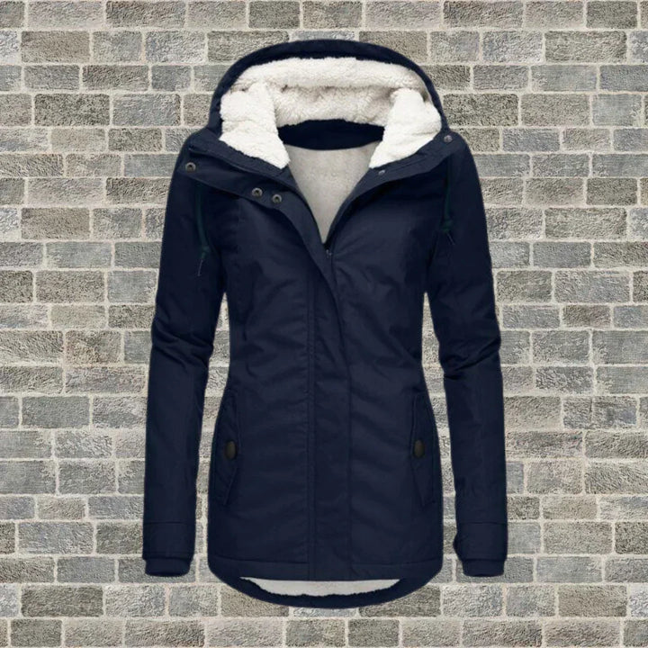 Damen Wintermantel mit Kapuze im Herbst-Stil in Marineblau