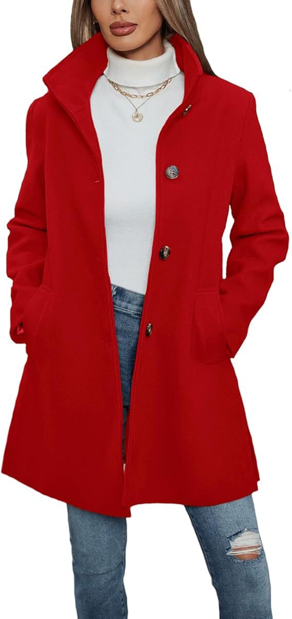Damen Wintermantel mit Stehkragen und A-Linie in Rot