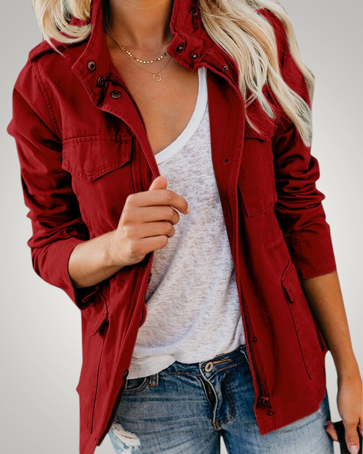 Damen Wintermantel mit Tunnelzug im Utility-Stil in Rot