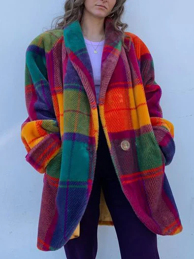 Damen Wintermantel Oversized mit Karomuster für Herbst in Checkered