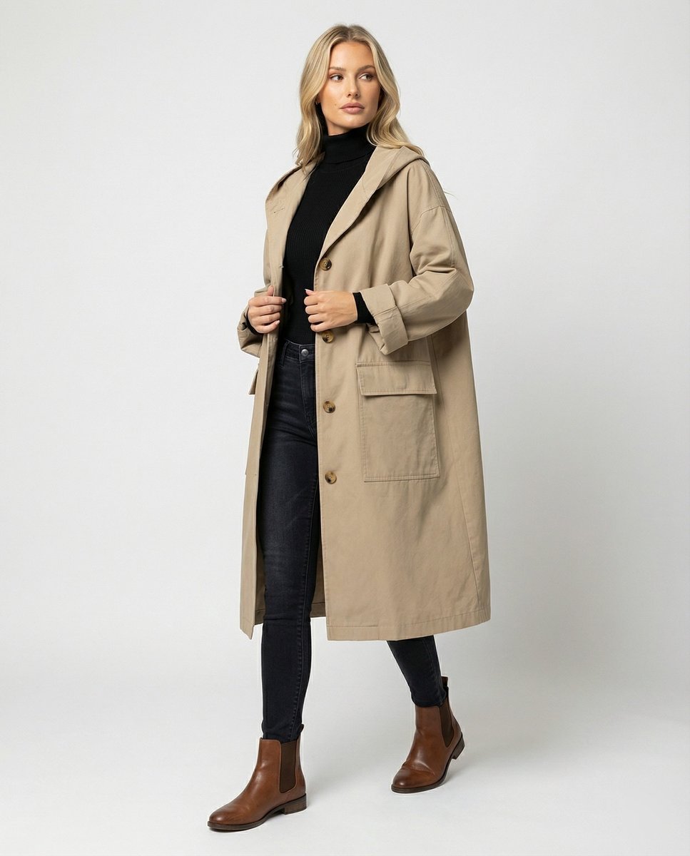 Damen Wintermantel Wasserdicht Klassisch Elegant in Beige