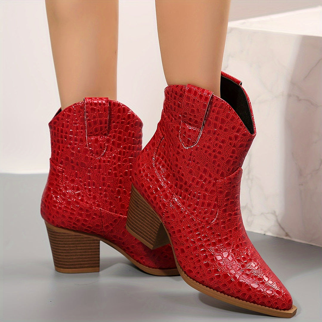 Damen Winterschuhe mit Spitzschuh und Blockabsatz in Rot