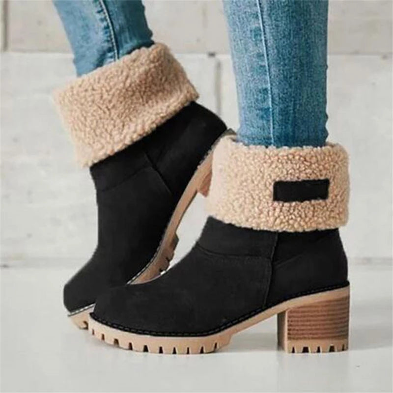 Damen Winterstiefel gefüttert für Herbst in Schwarz
