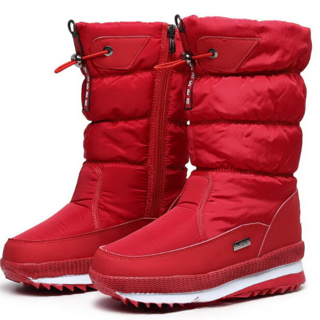 Damen Winterstiefel mit dickem Kunstfell-Futter in Rot