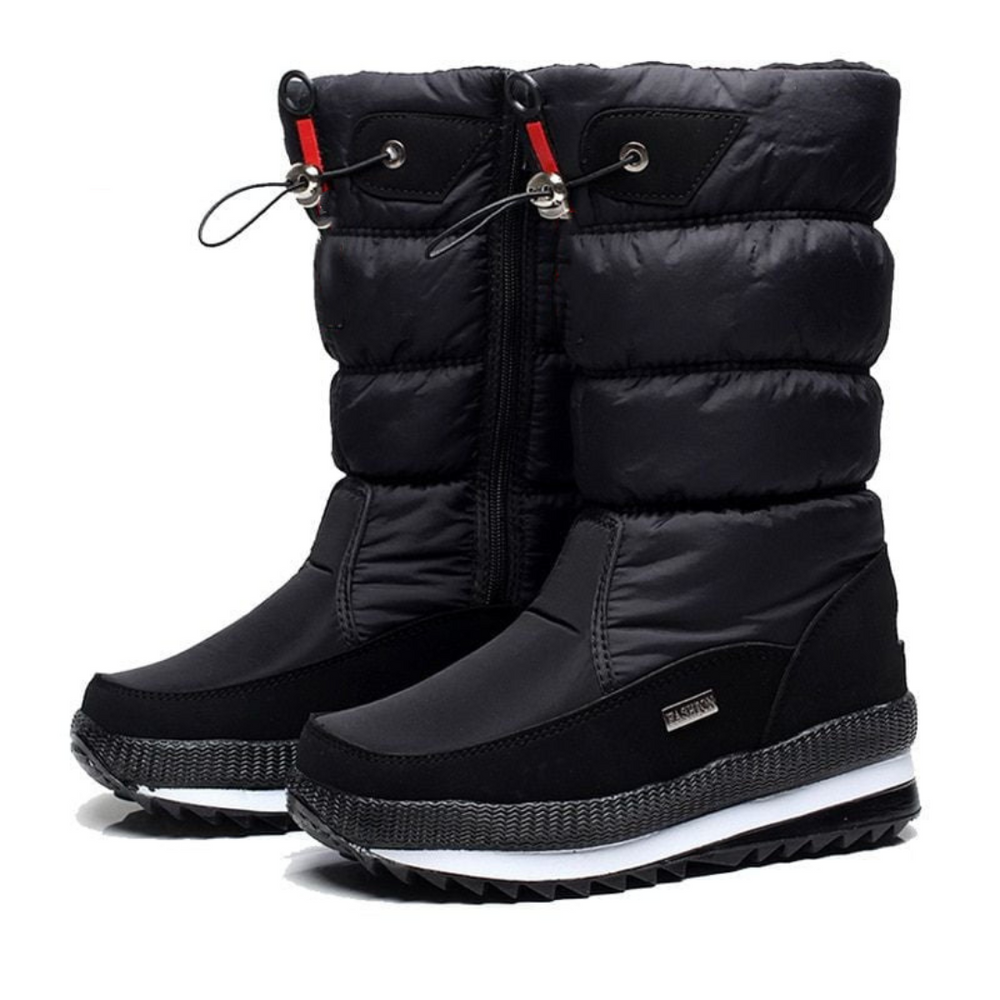 Damen Winterstiefel mit dickem Kunstfell-Futter in Schwarz