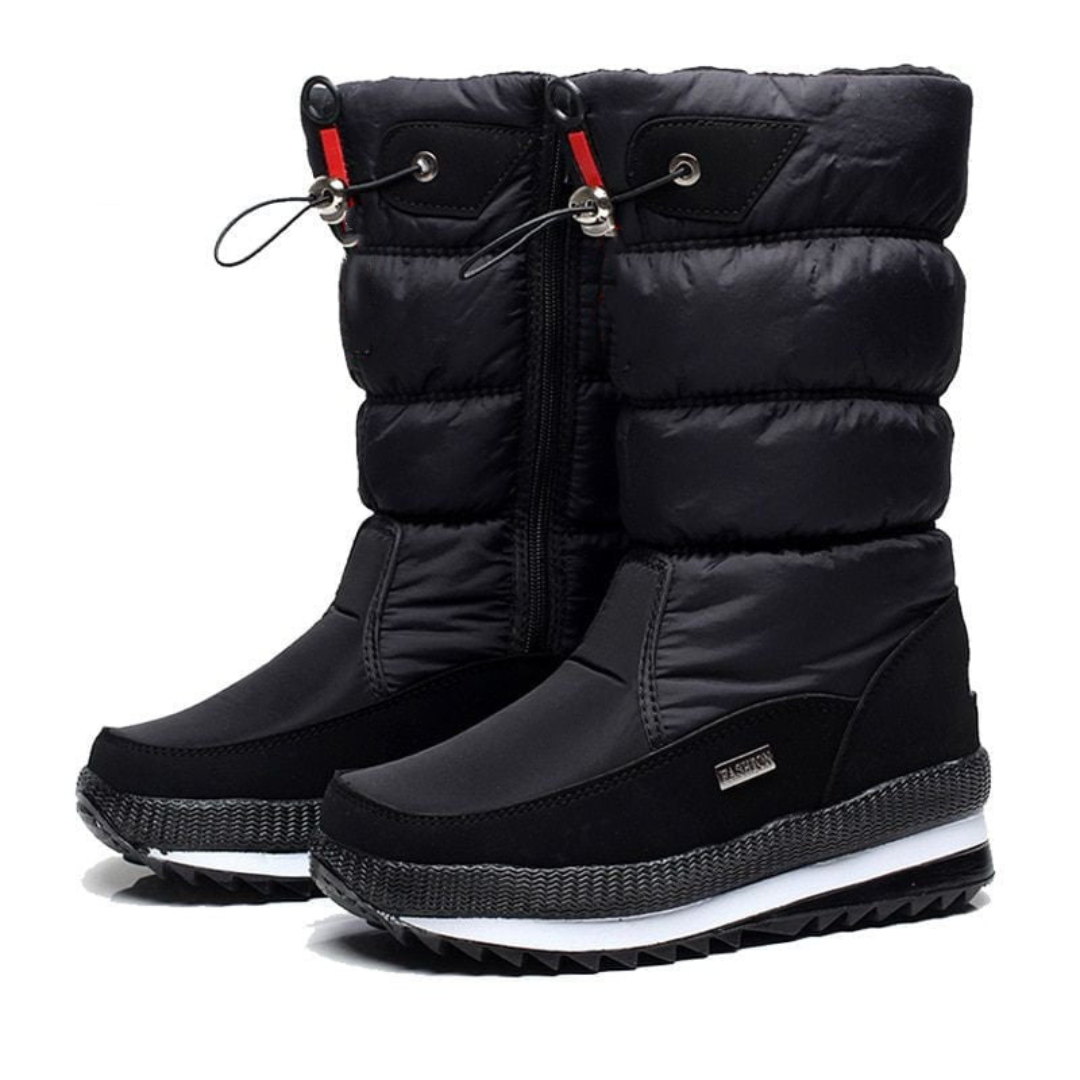 Damen Winterstiefel mit dickem Kunstfell-Futter in Schwarz