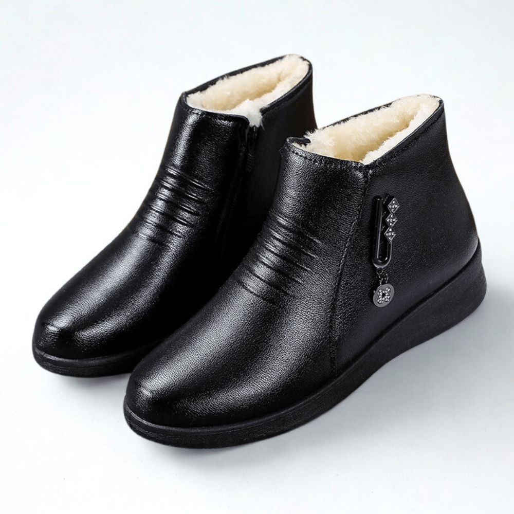 Damen Winterstiefel mit Reißverschluss & Fleecefutter in Schwarz 1