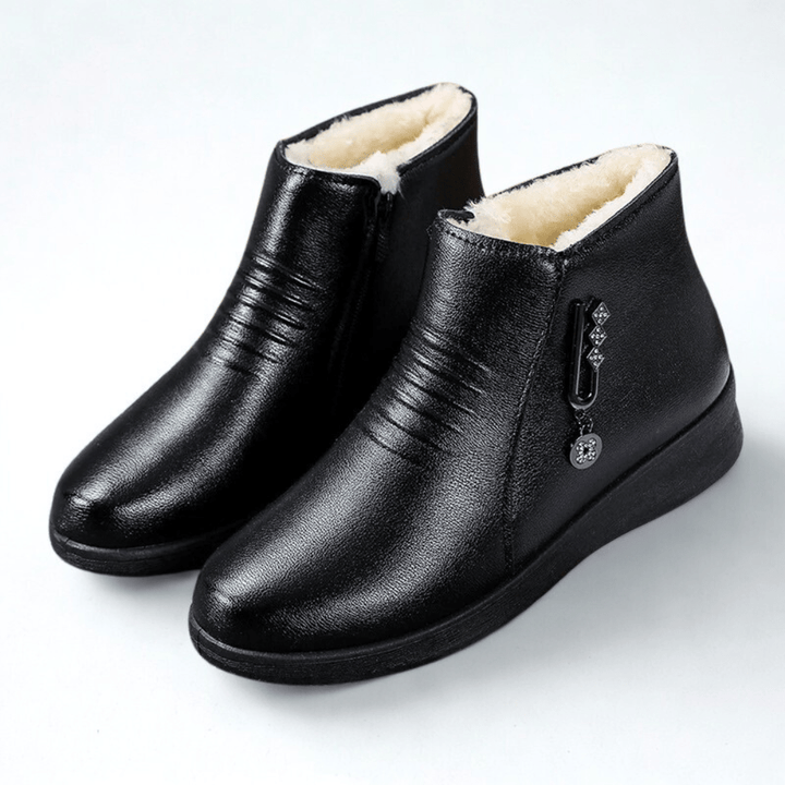 Damen Winterstiefel mit Reißverschluss & Fleecefutter in Schwarz 1