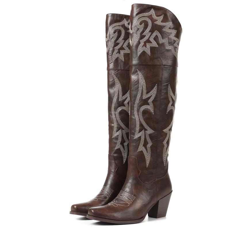 Damen Winterstiefel mit stilvollem Western-Flair in Braun