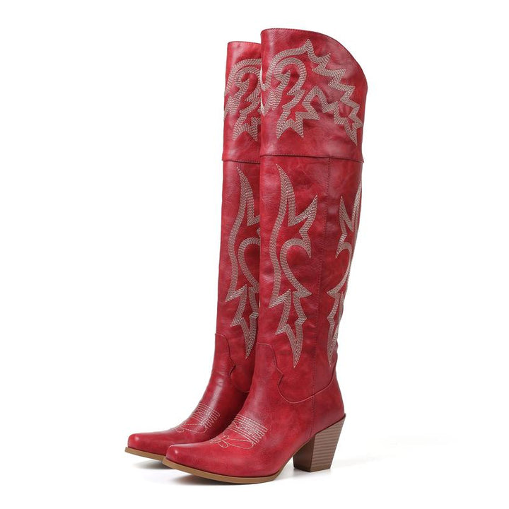 Damen Winterstiefel mit stilvollem Western-Flair in Rot