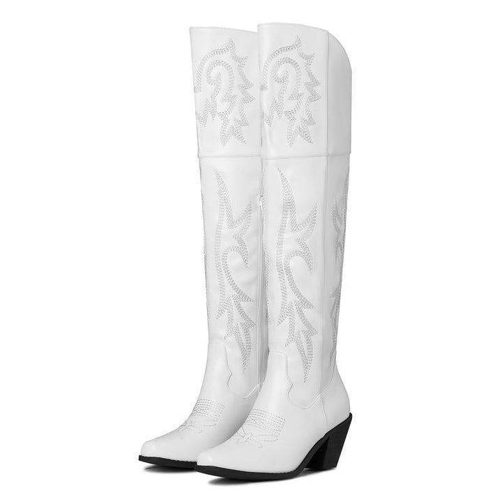 Damen Winterstiefel mit stilvollem Western-Flair in Weiß