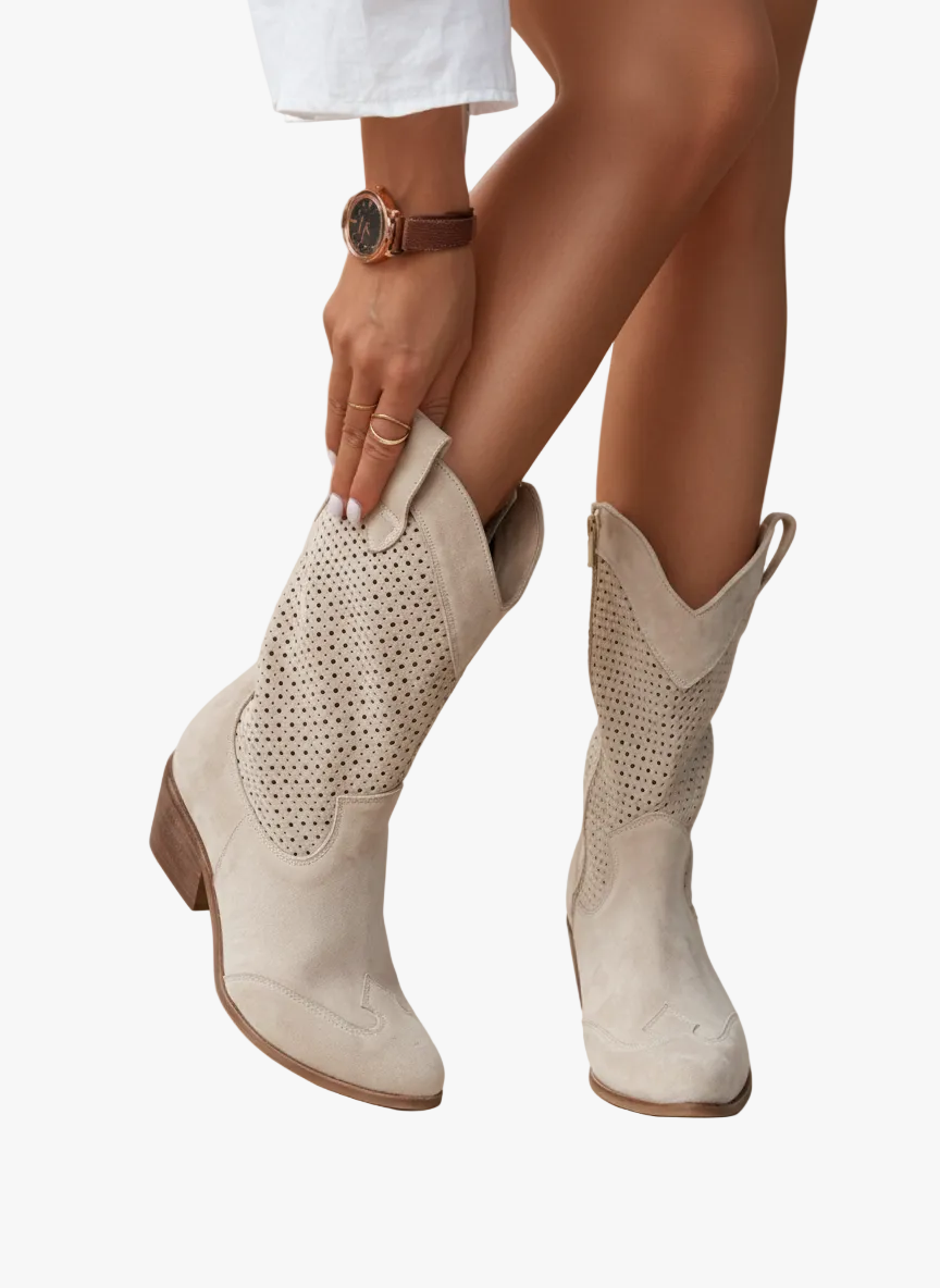 Damen Winterstiefel Wildleder Westernstil in Beige