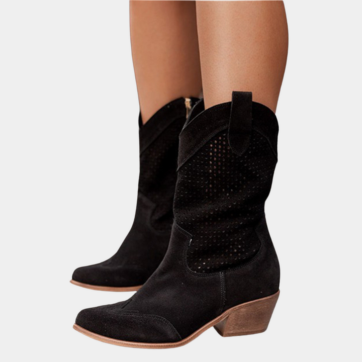 Damen Winterstiefel Wildleder Westernstil in Schwarz