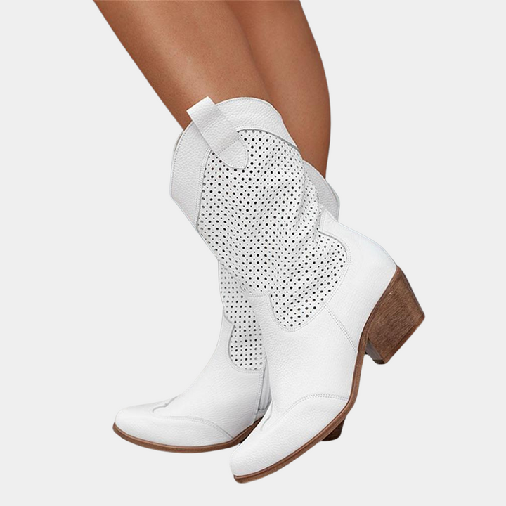 Damen Winterstiefel Wildleder Westernstil in Weiß