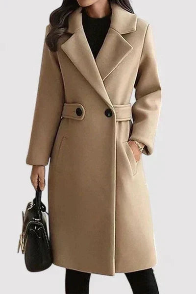 Damen Woll-Trenchcoat mit Gürtel für Herbst in Beige 1