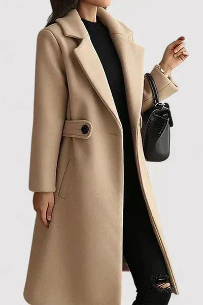 Damen Woll-Trenchcoat mit Gürtel für Herbst in Beige 2