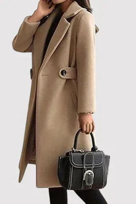 Damen Woll-Trenchcoat mit Gürtel für Herbst in Beige 3