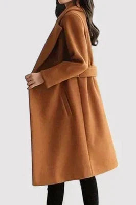Damen Woll-Trenchcoat mit Gürtel für Herbst in Beige 4