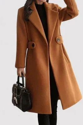 Damen Woll-Trenchcoat mit Gürtel für Herbst in Braun