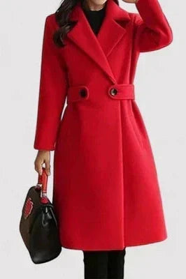 Damen Woll-Trenchcoat mit Gürtel für Herbst in Rot