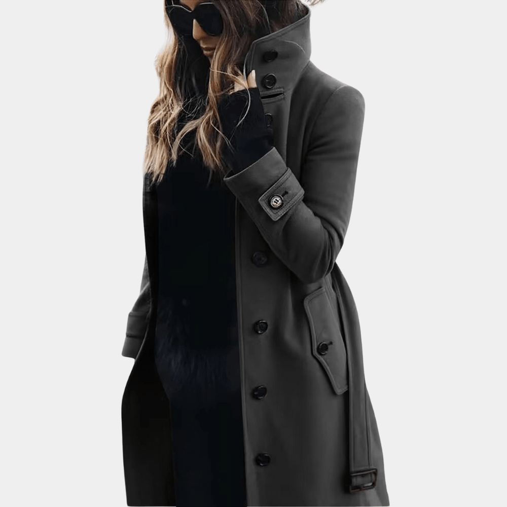 Damen Zeitlose Trench Jacke mit Gürtel in Dunkelgrau