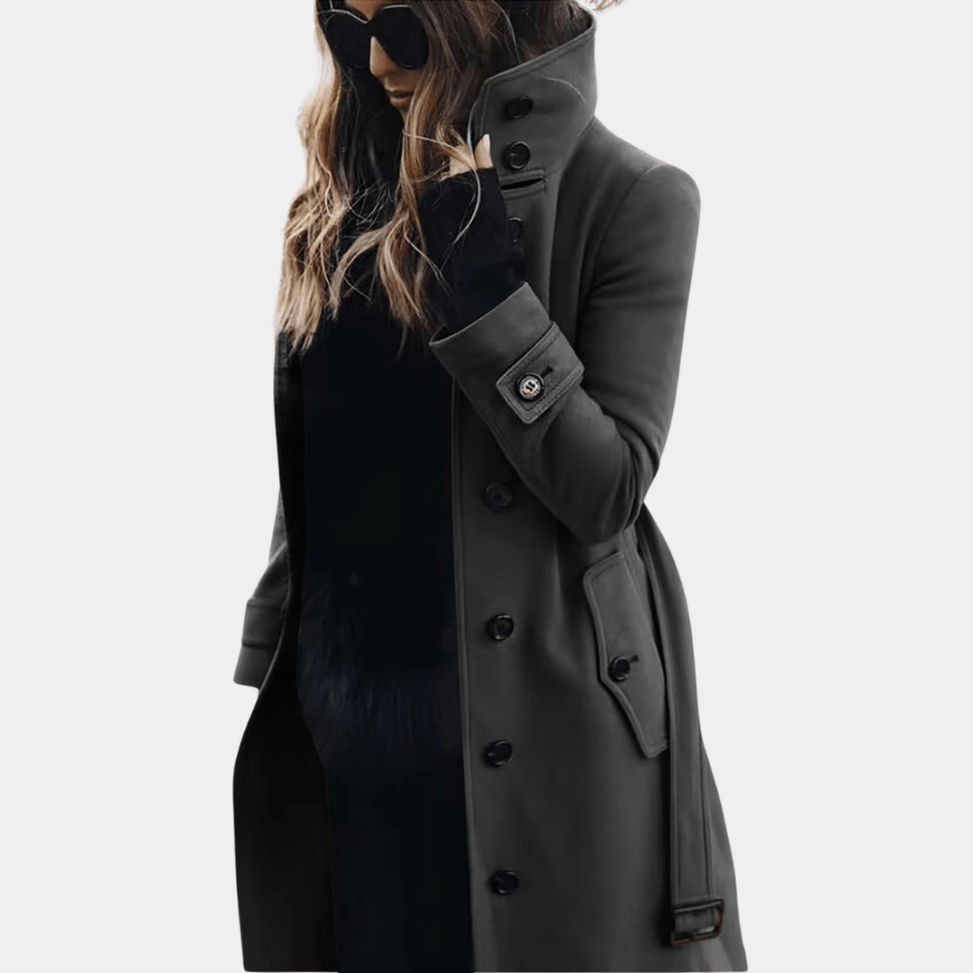Damen Zeitlose Trench Jacke mit Gürtel in Dunkelgrau