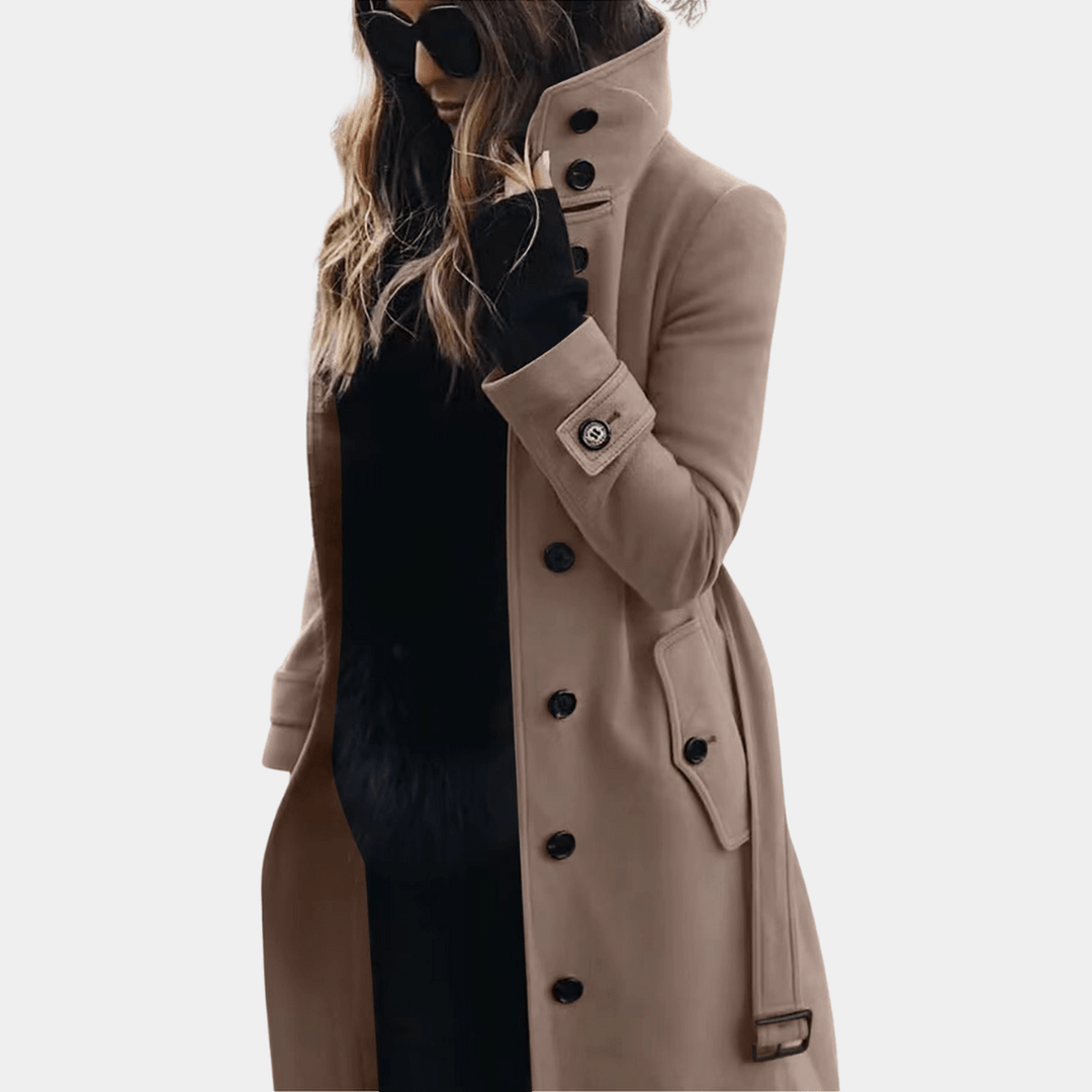 Damen Zeitlose Trench Jacke mit Gürtel in Khaki