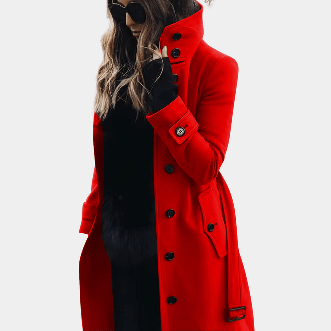 Damen Zeitlose Trench Jacke mit Gürtel in Rot