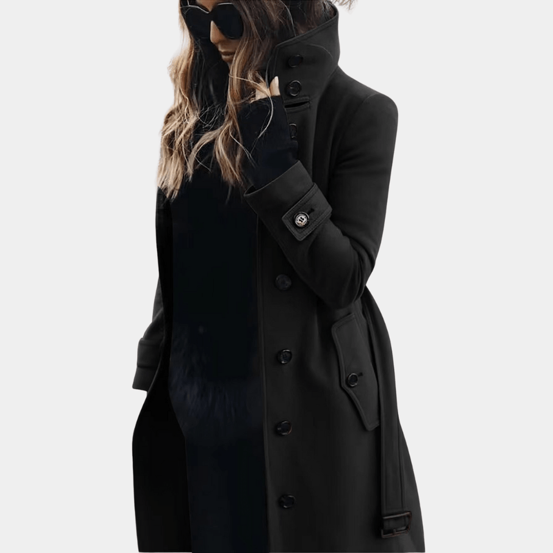 Damen Zeitlose Trench Jacke mit Gürtel in Schwarz