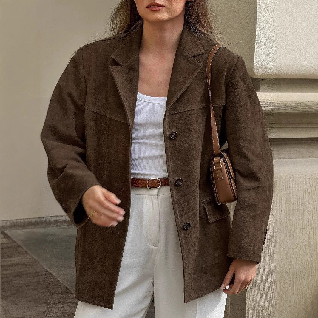 Damen zeitlose Wildlederjacke für jeden Tag in Braun