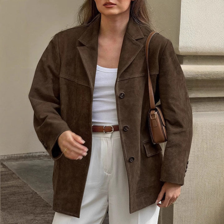 Damen zeitlose Wildlederjacke für jeden Tag in Braun