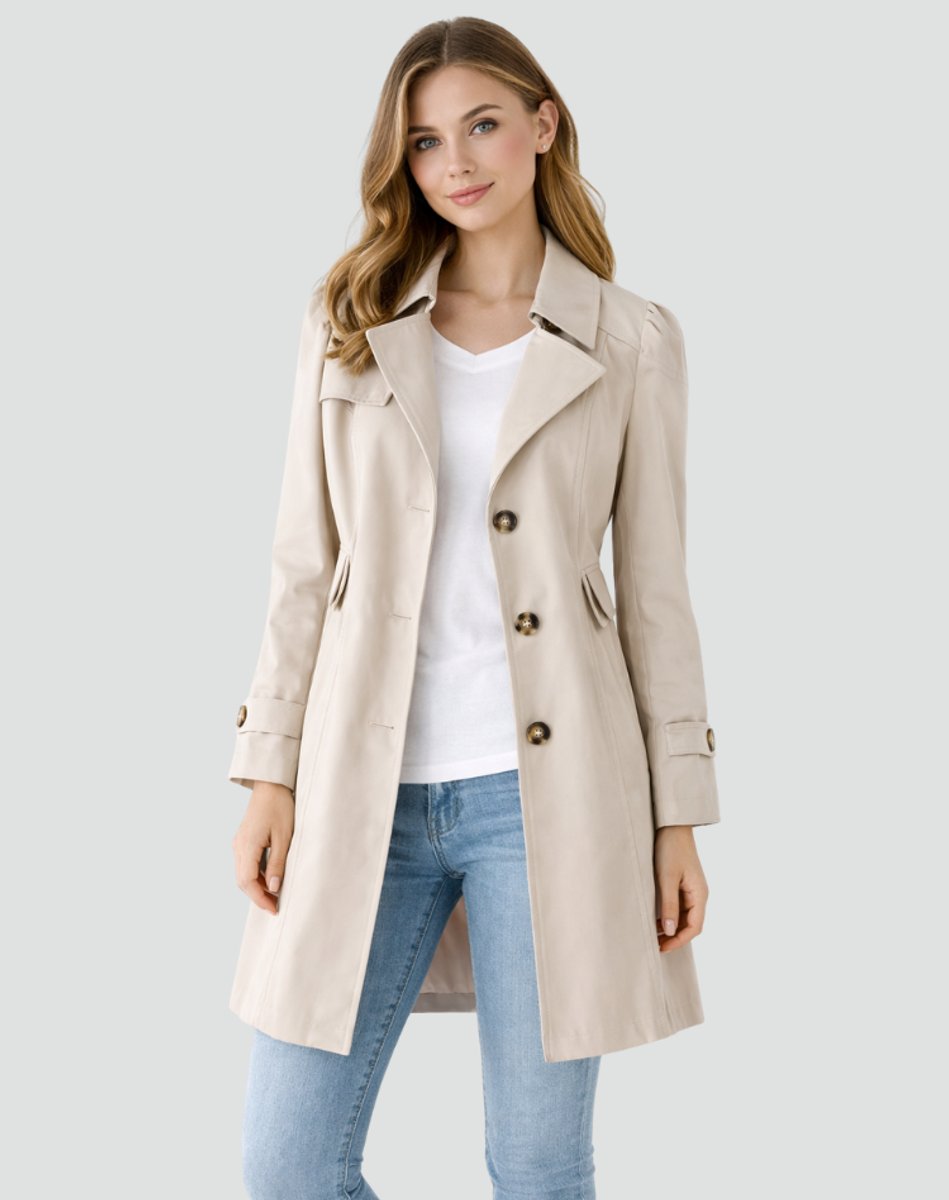 Damen Zeitloser Eleganter Taillierter Trenchcoat in Beige