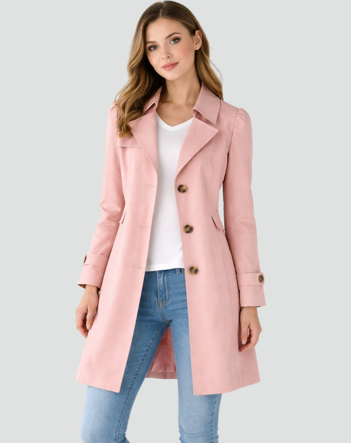 Damen Zeitloser Eleganter Taillierter Trenchcoat in Rosa