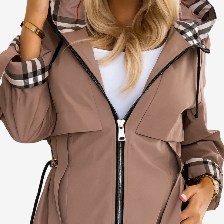 Damen Zeitloser Trenchcoat mit Kapuze und Gürtel (2)