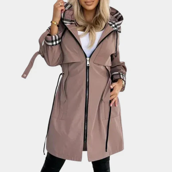 Damen Zeitloser Trenchcoat mit Kapuze und Gürtel in Braun