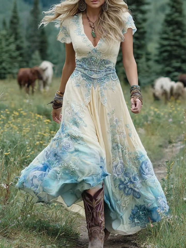 Amelia Blumen Maxikleid mit V-Ausschnitt foto 3