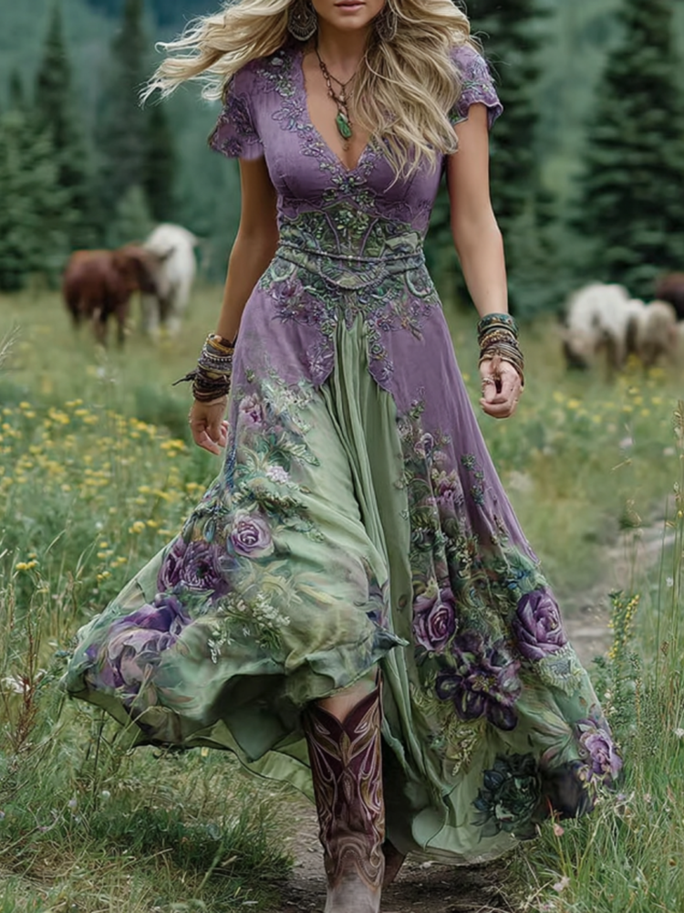 Amelia Blumen Maxikleid mit V-Ausschnitt foto 1