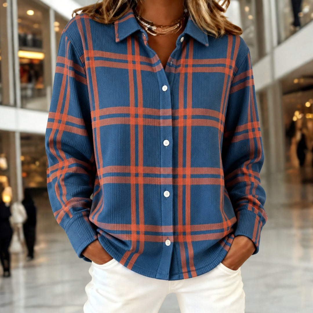 Elegante Damen Bluse aus Flanell mit Langarm in Mehrfarbig