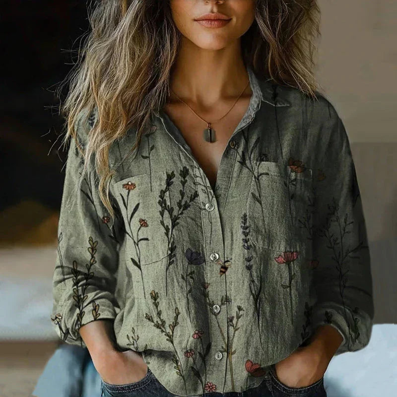 Elegante Damen Bluse im Boho-Vintage-Stil in Grün