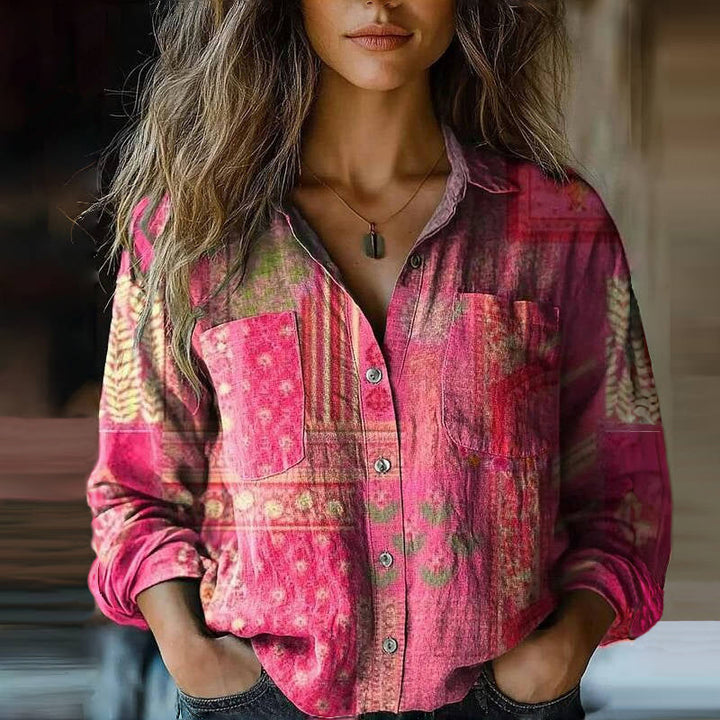 Elegante Damen Bluse im Boho-Vintage-Stil in Rosa