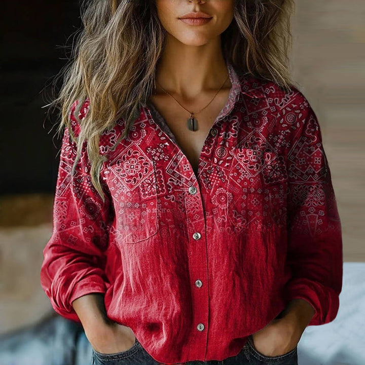 Elegante Damen Bluse im Boho-Vintage-Stil in Rot