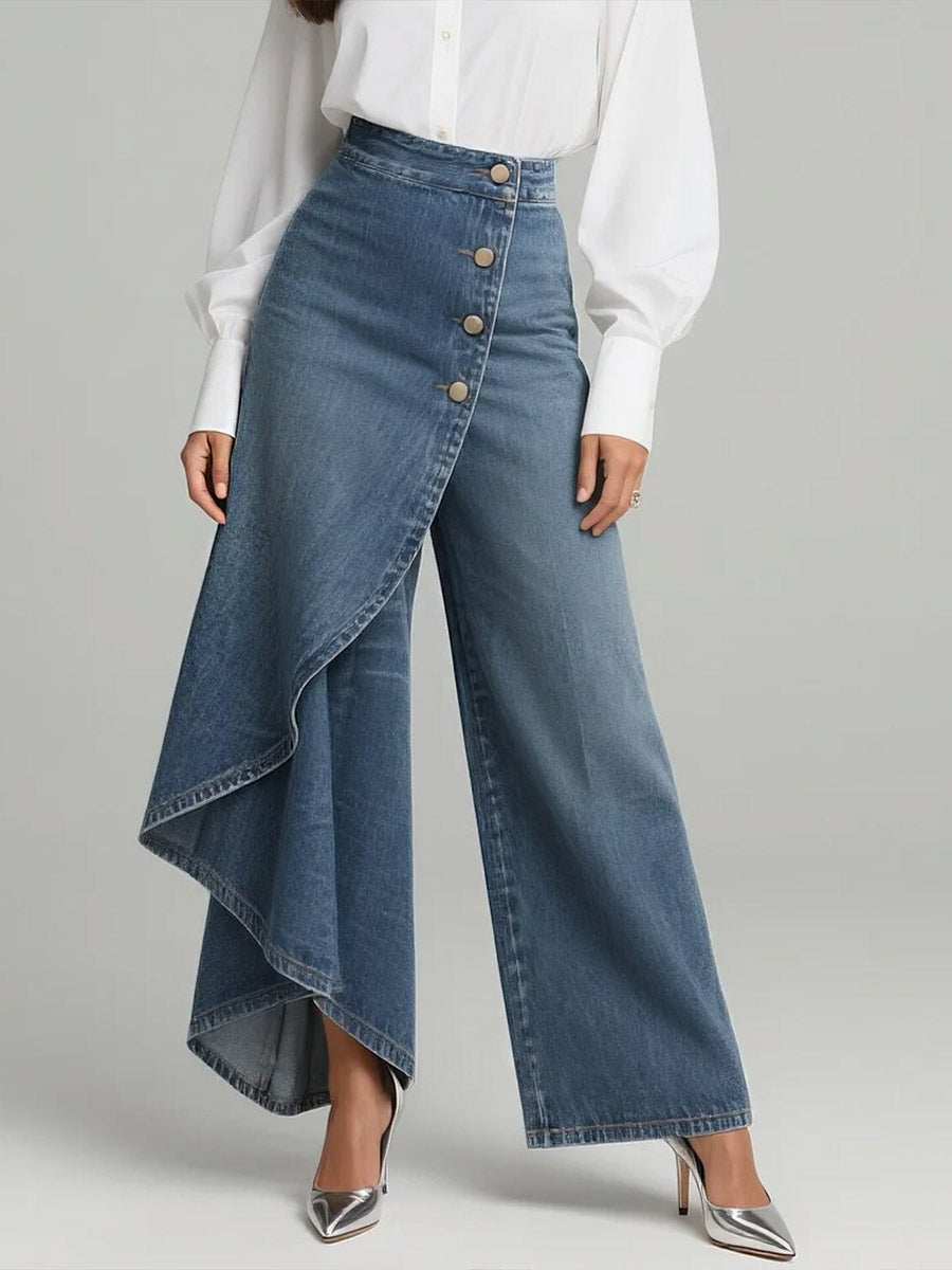 Elegante Damen High-Waisted Jeans Weitbein in Blau