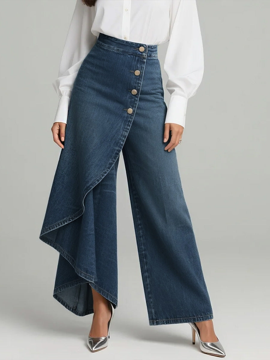 Elegante Damen High-Waisted Jeans Weitbein in Marineblau