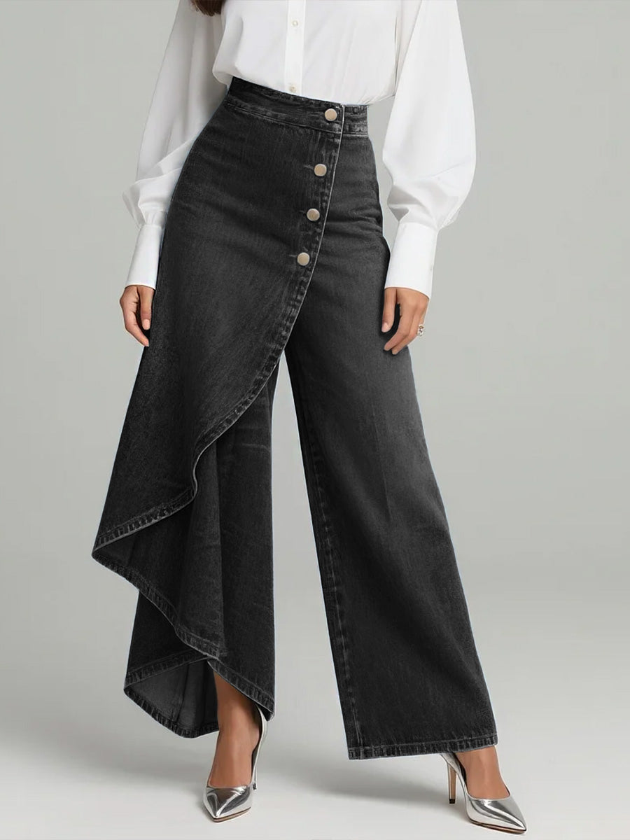 Elegante Damen High-Waisted Jeans Weitbein in Schwarz