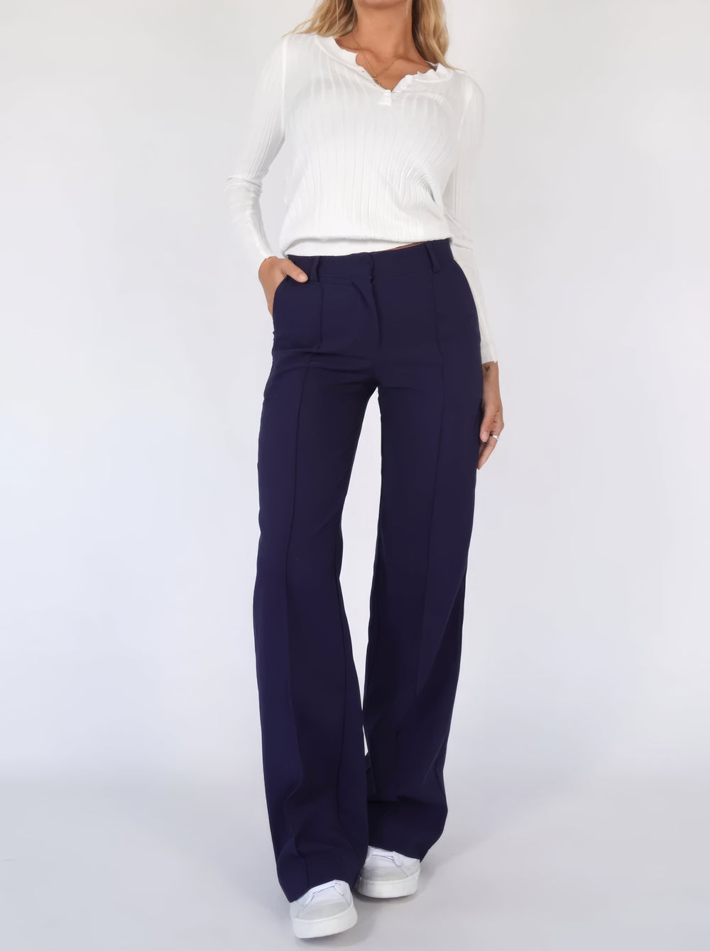 Elegante Damen Hose mit hoher Taille in Blau 1