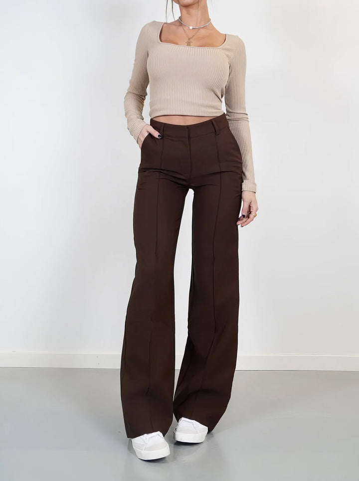 Elegante Damen Hose mit hoher Taille in Braun 1