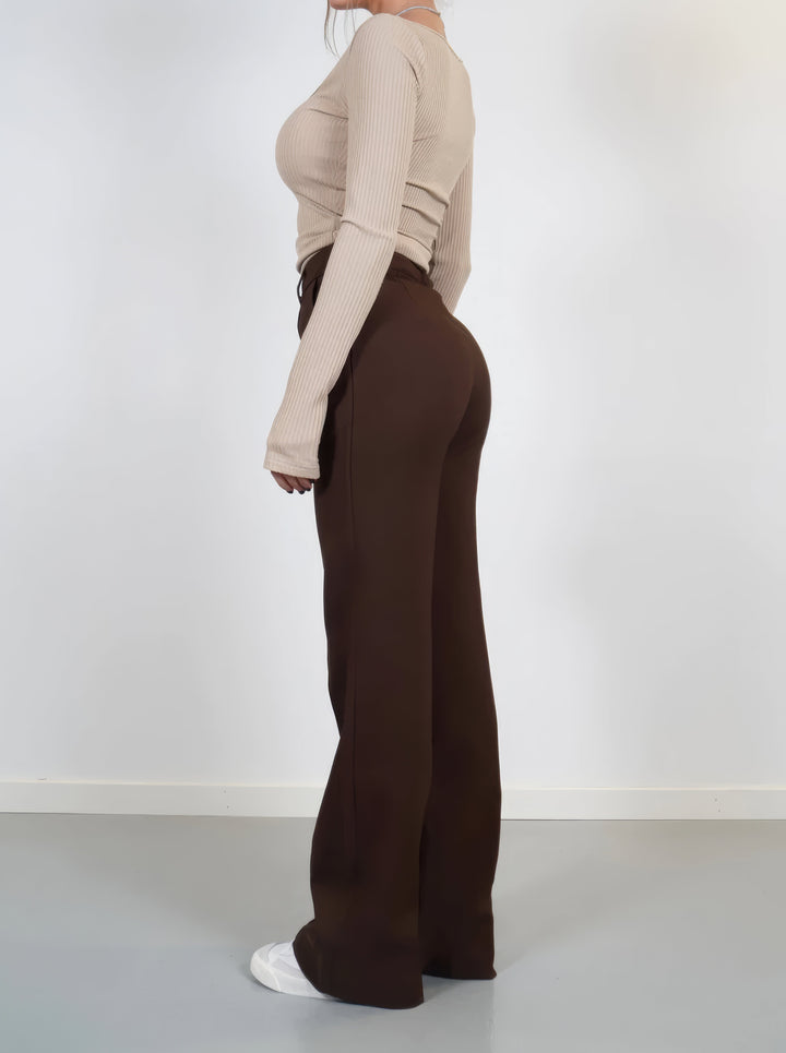 Elegante Damen Hose mit hoher Taille in Braun 2